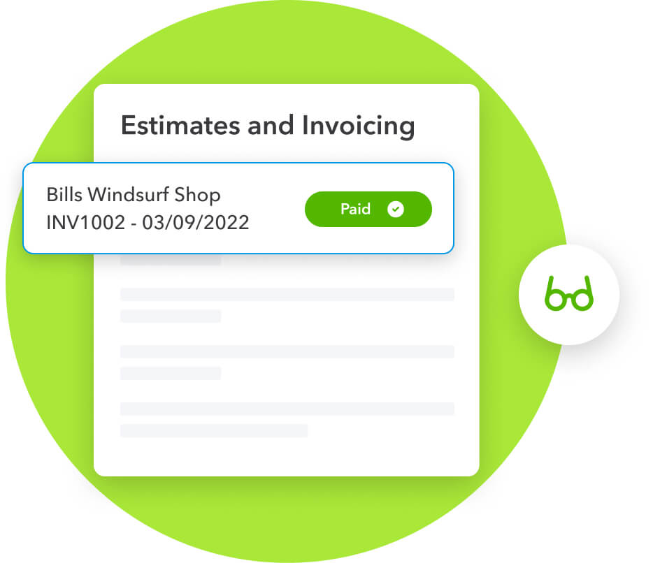 Estimates and Invoicing screen on QuickBooks