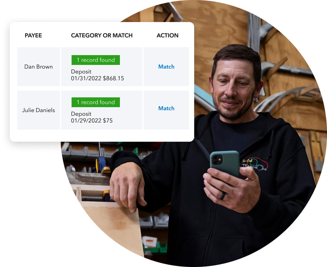 Small business owner tracking his budget and expenses on the QuickBooks app.