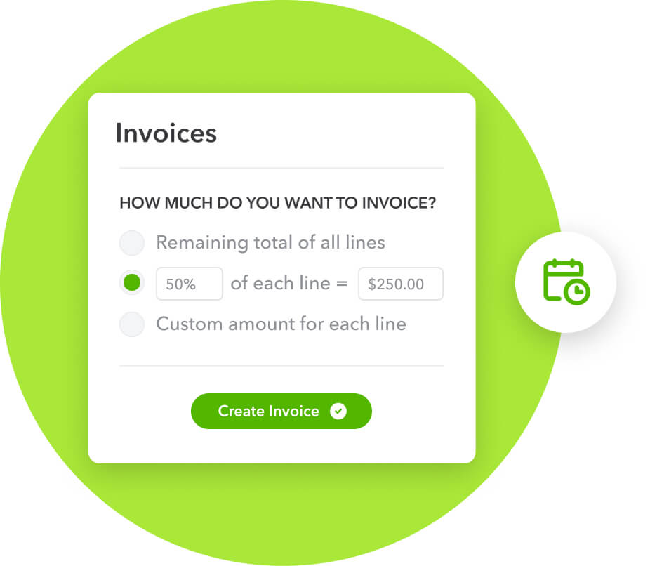 Invoice creation screen on QuickBooks