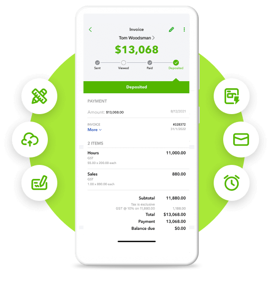 Graphic of invoice on QuickBooks online invoicing software.