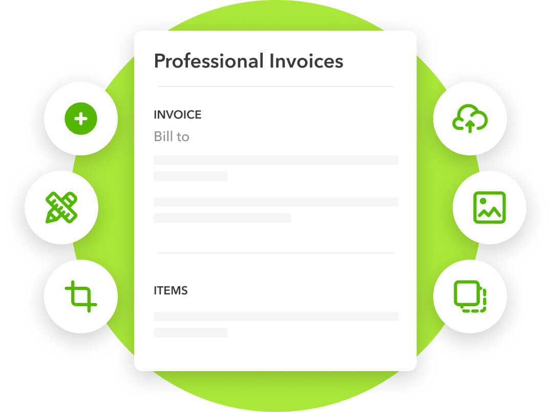 QuickBooks professional invoice template including previews of customising features