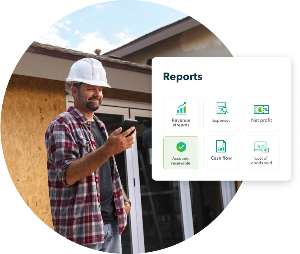 Small business owner viewing financial reports on the QuickBooks app 