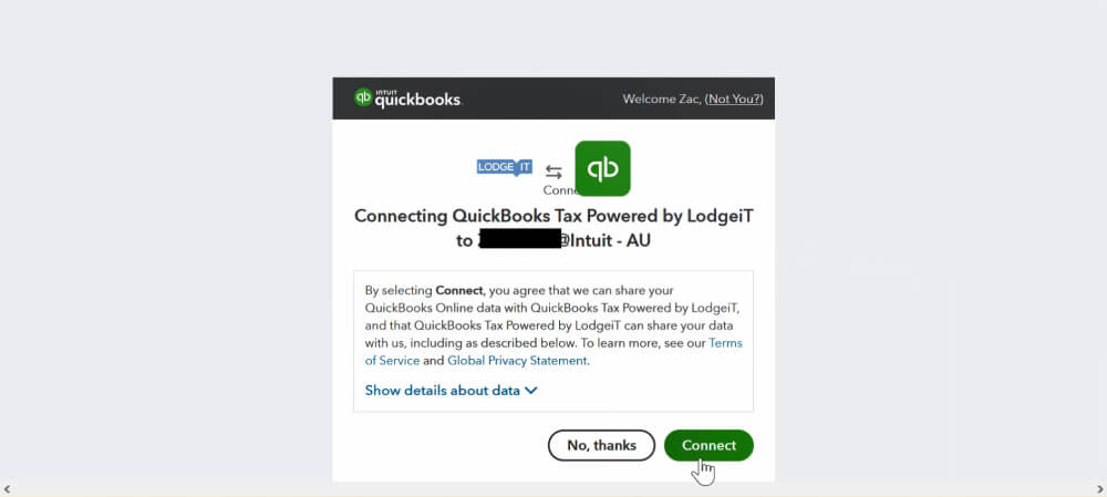 connecting QuickBooks Tax powered by LodgeiT to QuickBooks