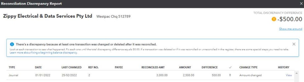 reconciliation discrepancy report in QuickBooks Online
