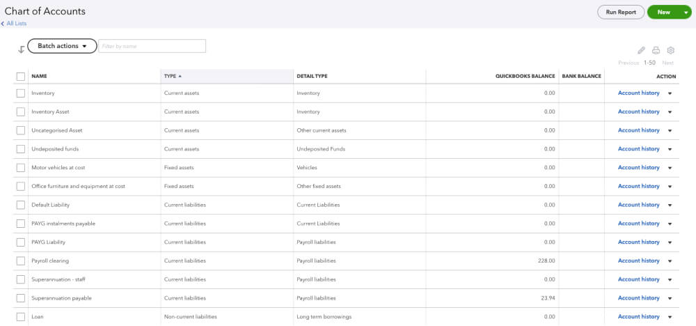 An  the chart of accounts page.