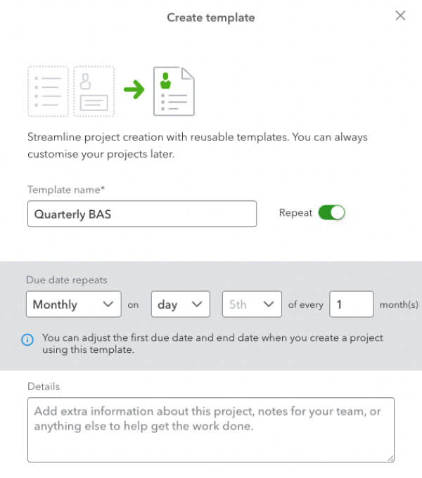 project due dates and details in QuickBooks Online Accountant