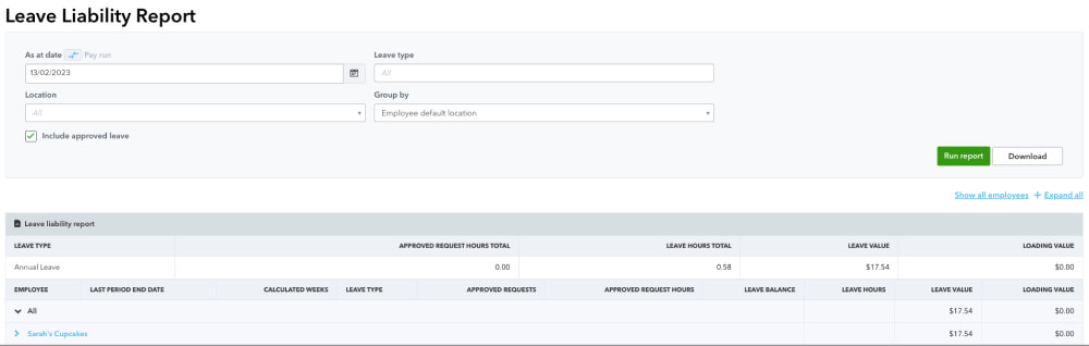 An Image showing the leave liability report.