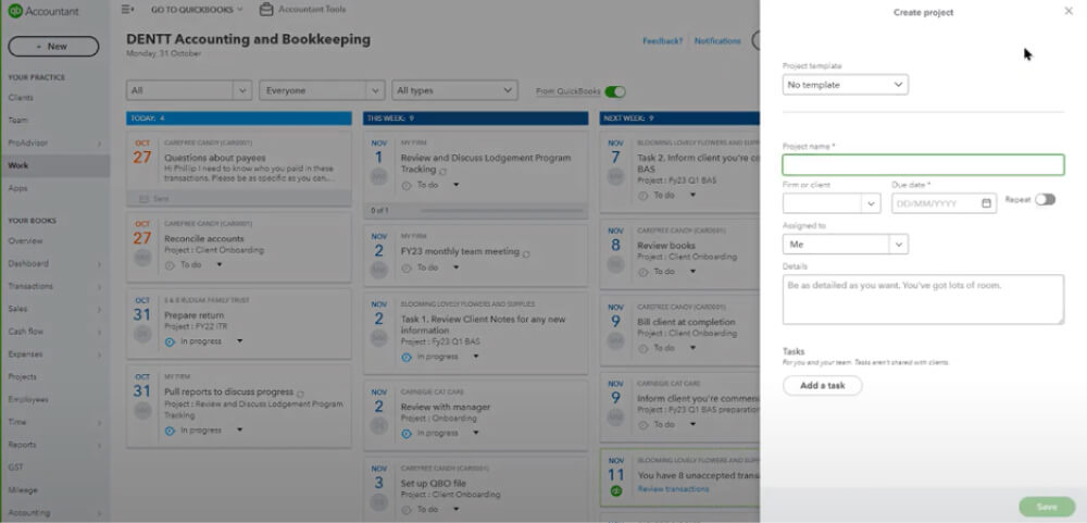  creating a project QuickBooks Online Accountant