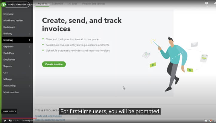 Preview showcasing how to set up and customise invoicing for clients in QuickBooks Online
