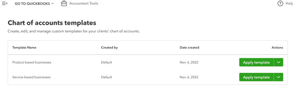 Chart of Account Templates