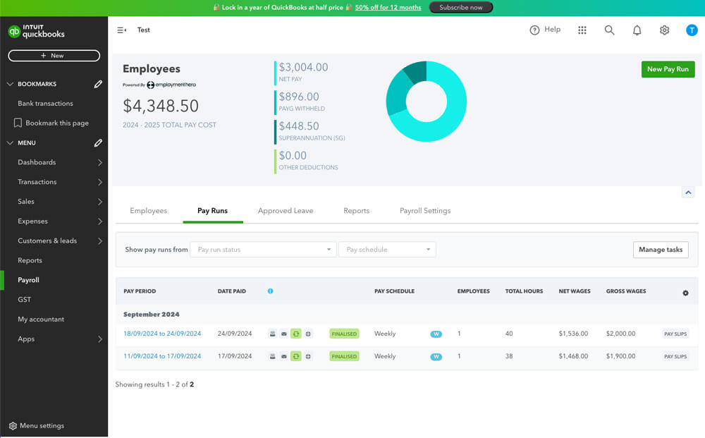 Set up QuickBooks Payroll powered by Employment Hero