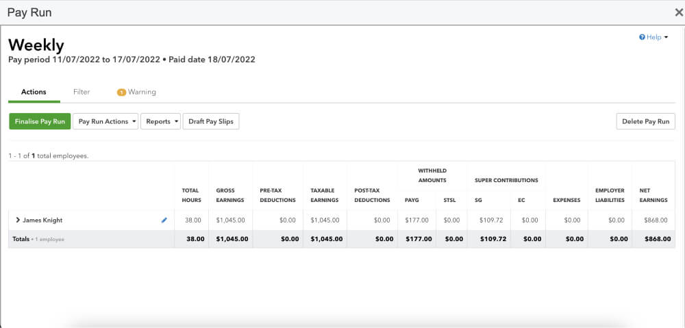 a weekly pay run chart.