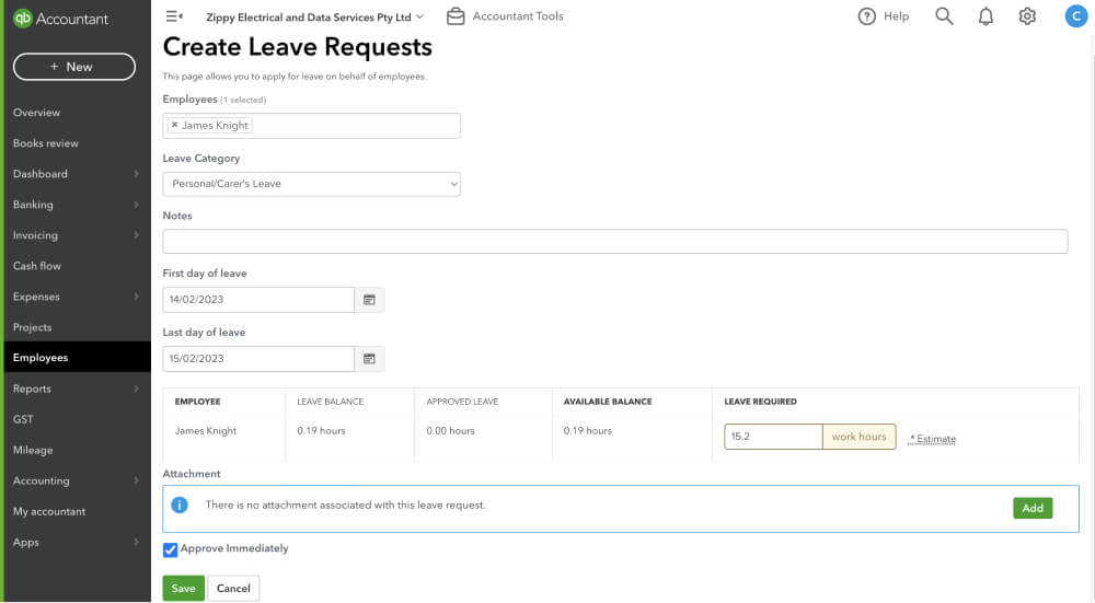  the leave request page.