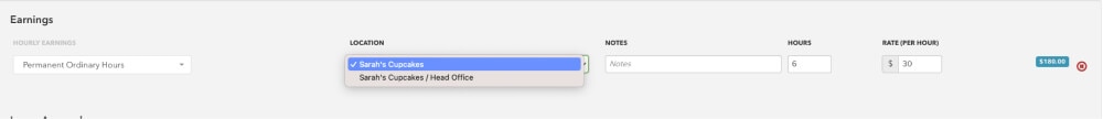 the split earnings by location page.