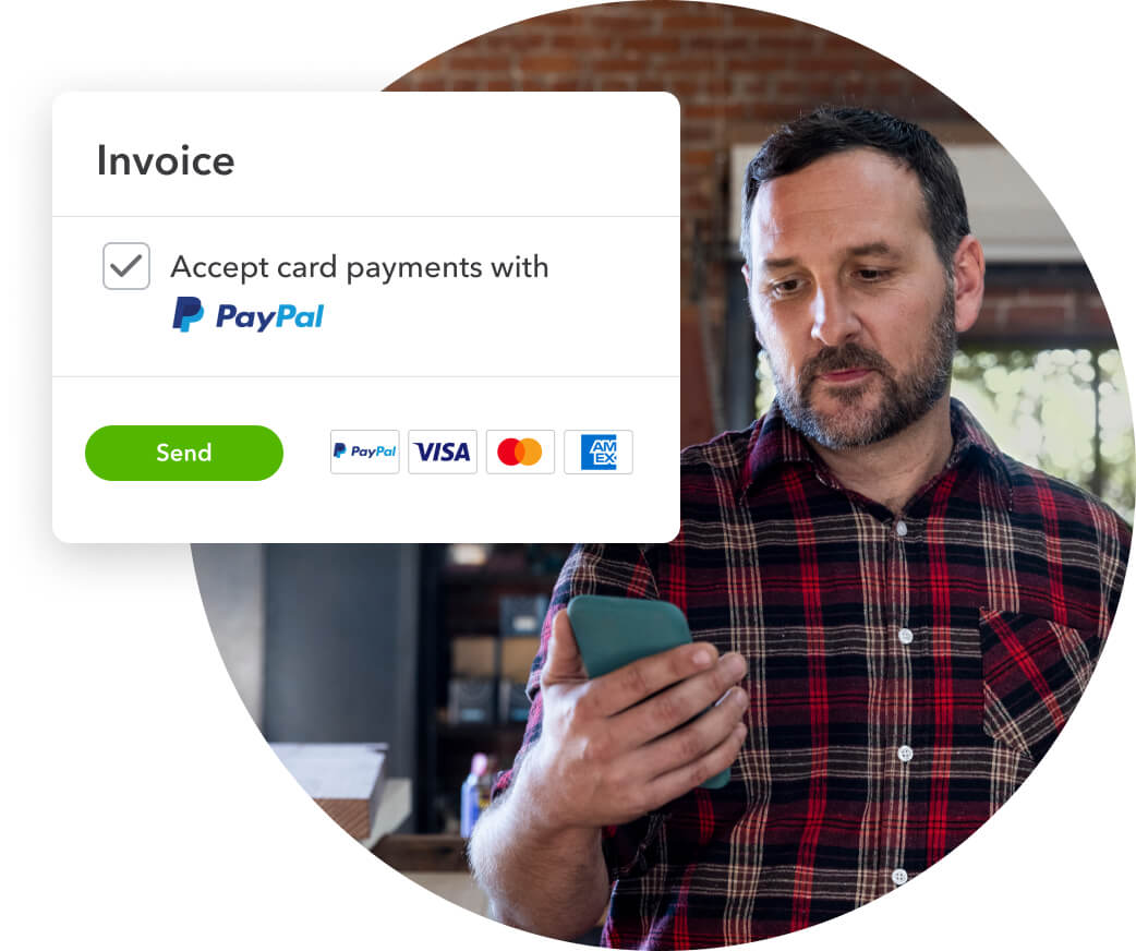 Small business owner sending an invoice through the QuickBooks app