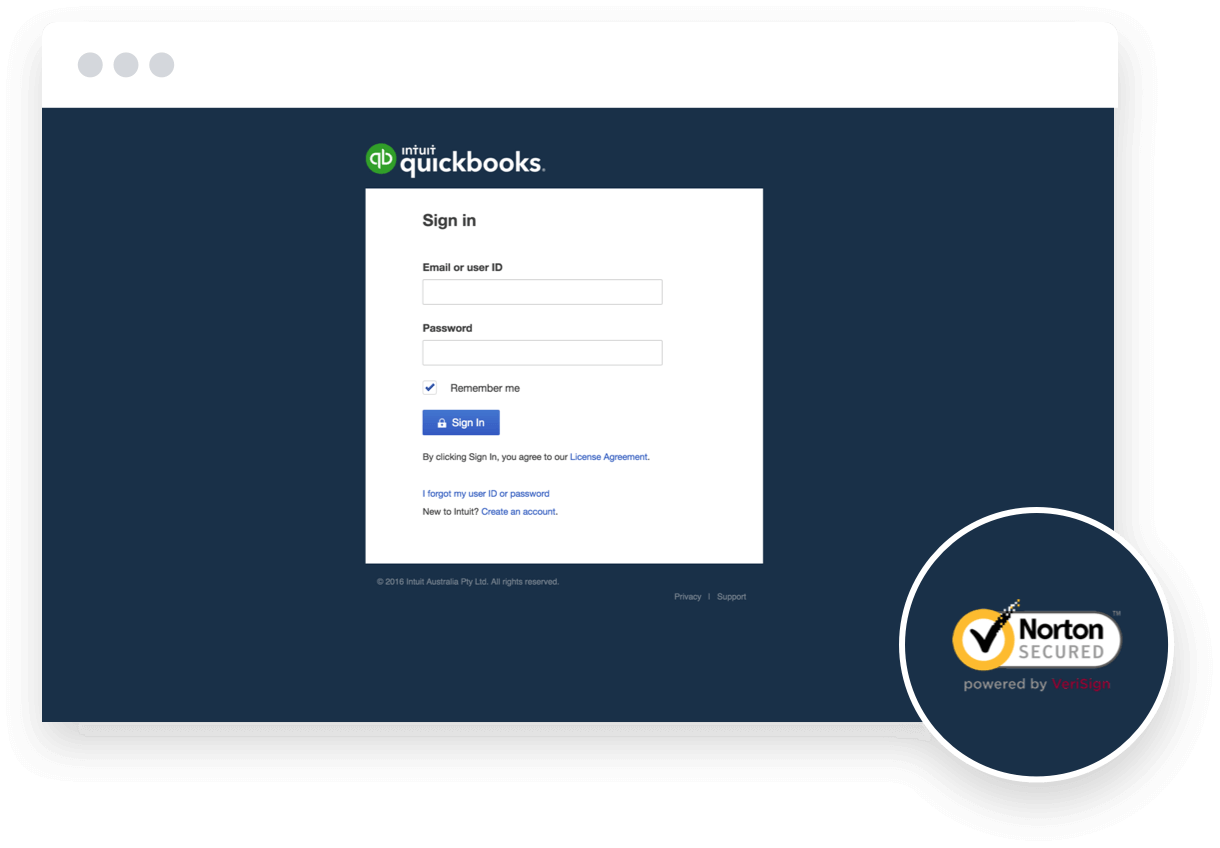 Screenshot of QuickBooks online secure login screen