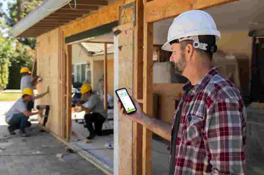 Construction worker using the QuickBooks App view accounting while on-site