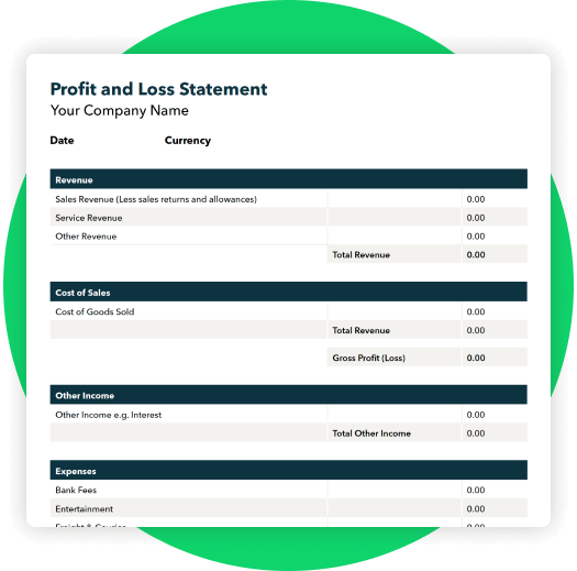 Preview of downloadable FREE Profit and Loss Template from QuickBooks