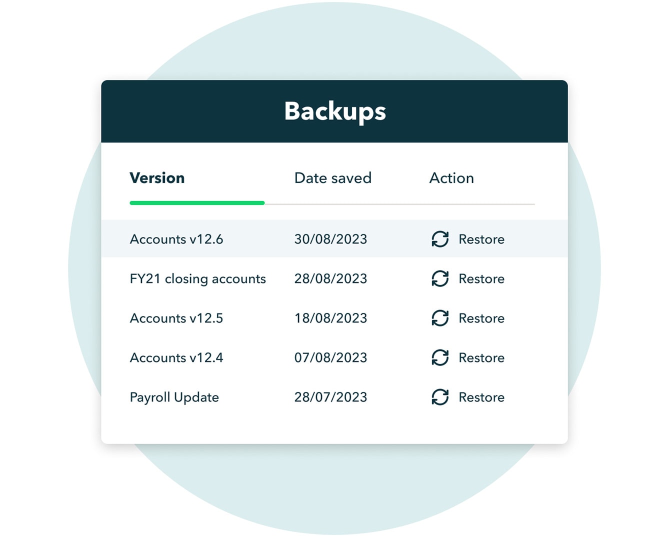 Screenshot of backups