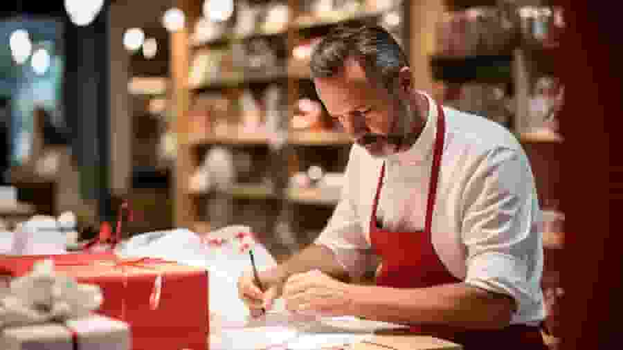 A person in a chef's outfit cutting up food.