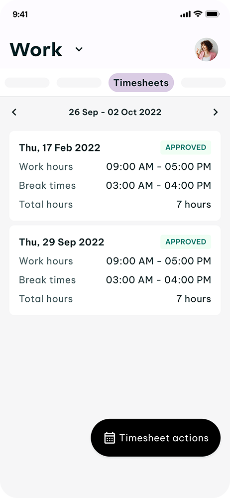 EH work app timesheets dashboard on mobile