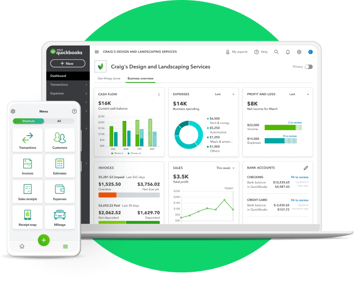 QuickBooks Online Accounting Software Dashboard