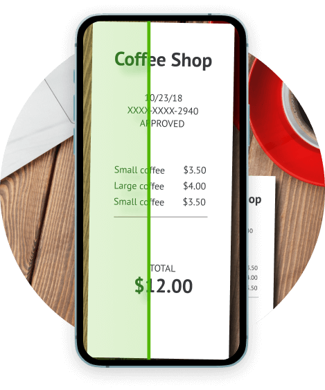 Mobile phone scanning a receipt using QuickBooks