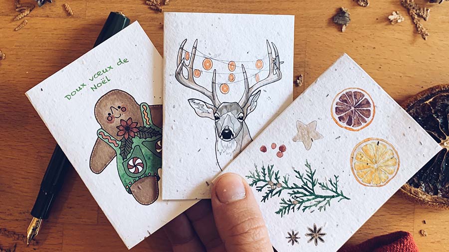 Three handcrafted Christmas cards by Flowerink