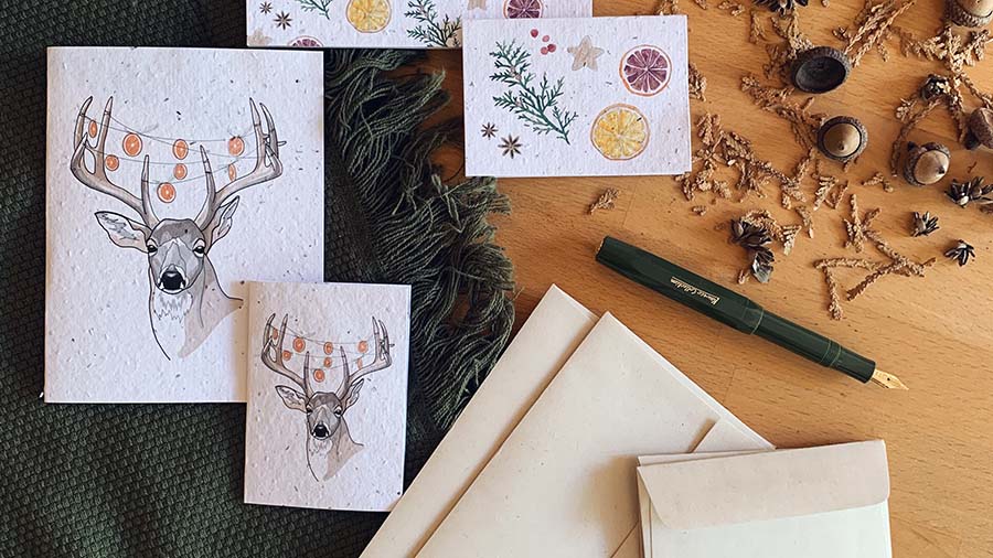 Handcrafted card with reindeer in 2 different sizes by Flowerink