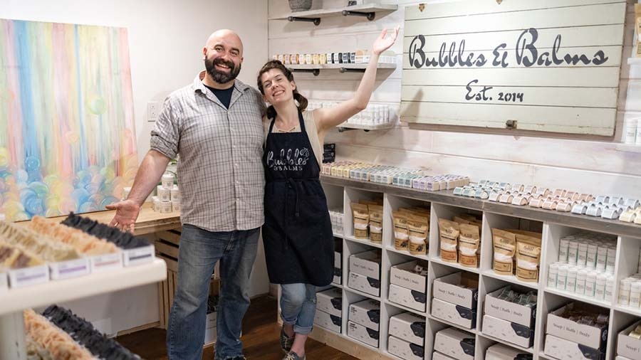 Judith and Justin Sweeney in their Bubbles and Balms store