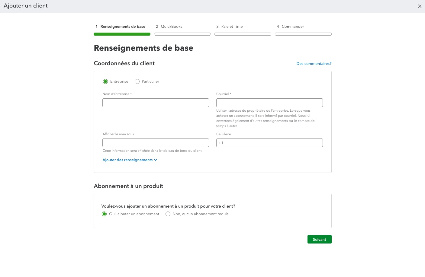 Une capture d’écran d’un écran de produit QuickBooks
