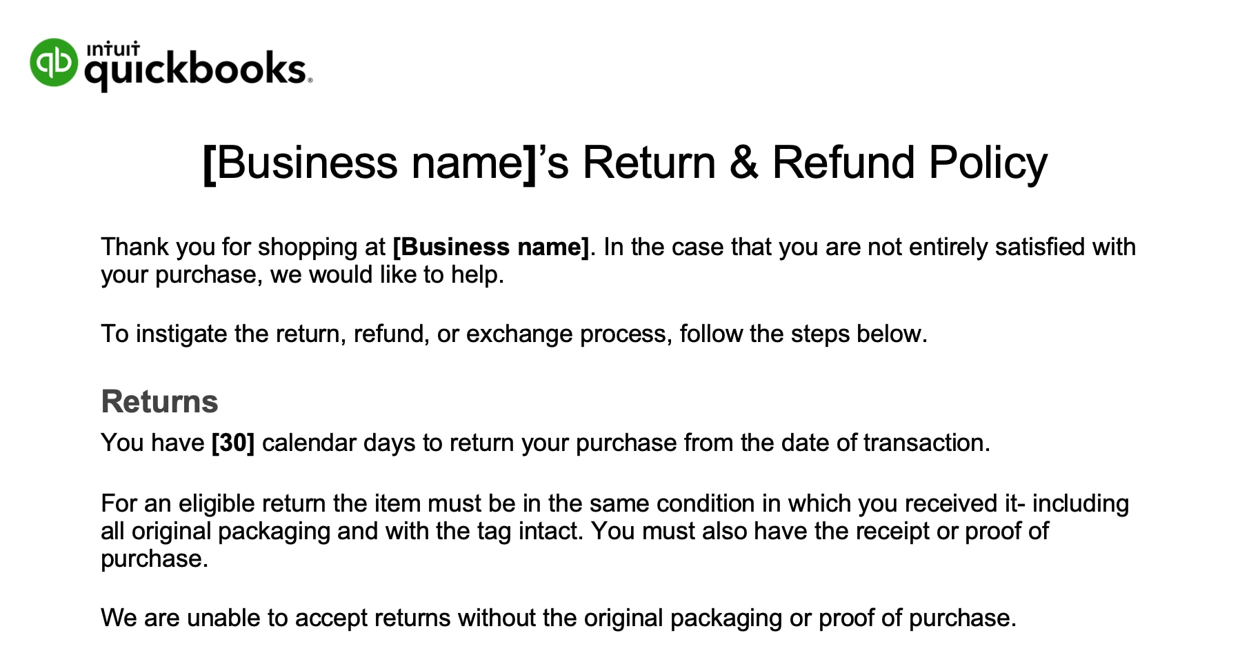 return and refund policy template