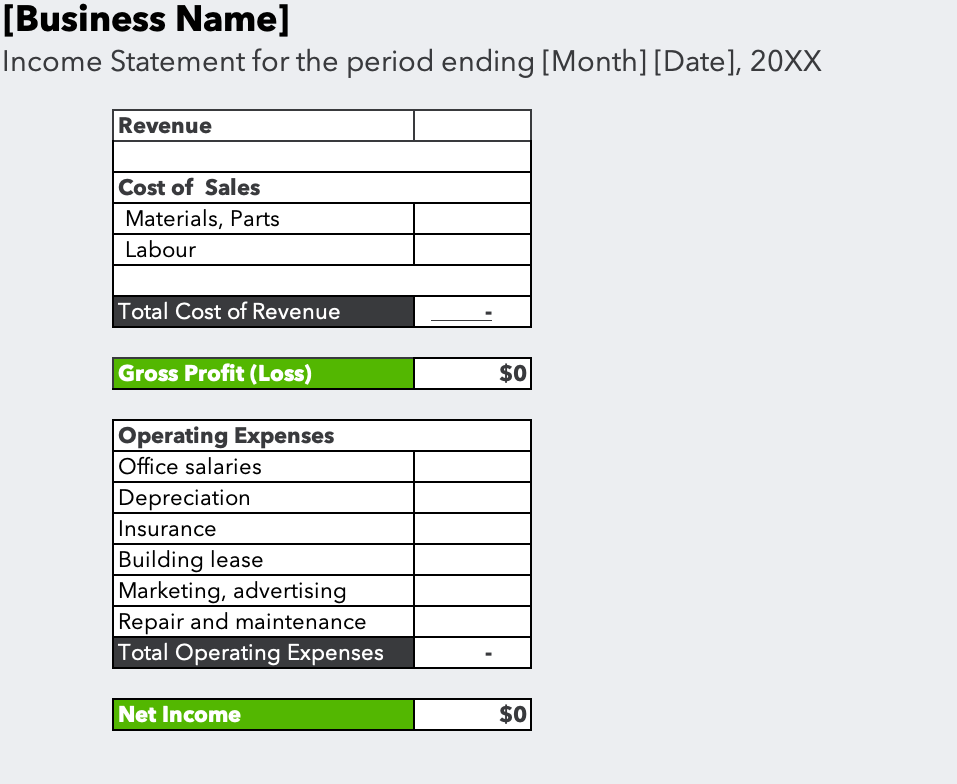 Income statement template