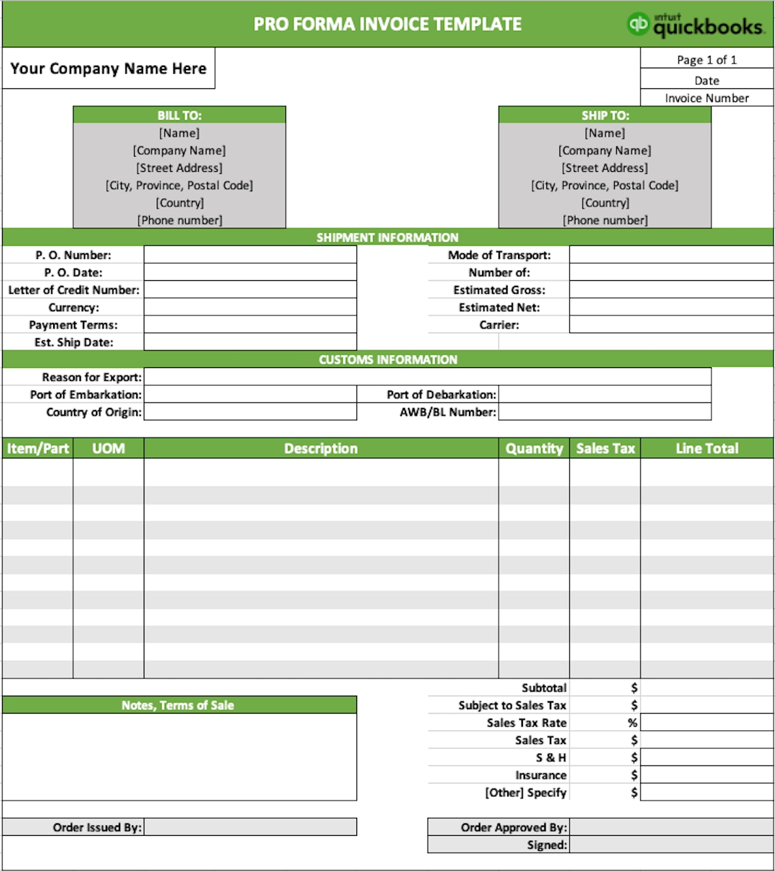 example of pro forma invoice