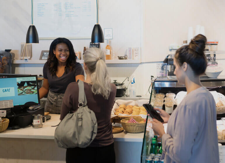 Coffee shop line up checking out