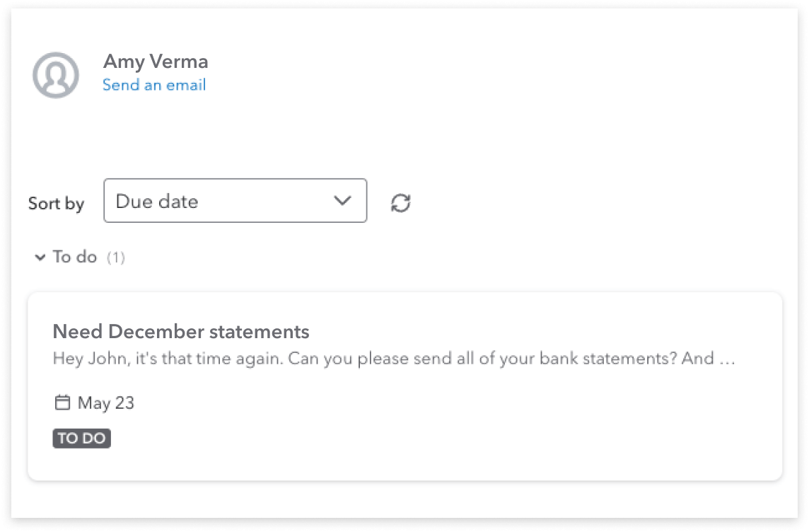 Notifications received from accountant requesting statements, sorted by due date
