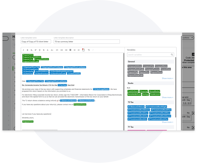 QuickBooks Online Accountant dashboard showing a customized client engagement letter.