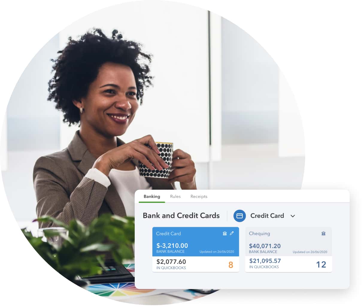 Relaxed bookkeeper leans back after connecting bank and card feeds in QuickBooks Online Accountant