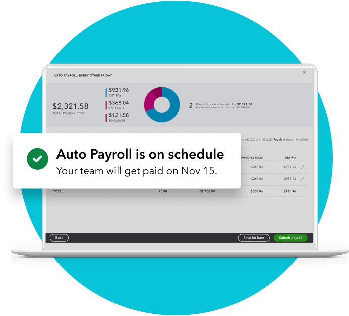 Screenshot of the auto payroll feature in QuickBooks Payroll.