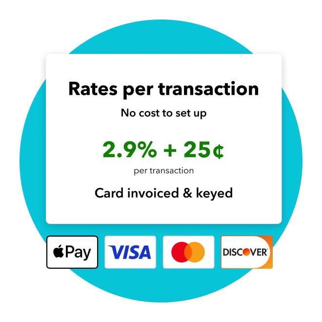 $0 per month, card invoiced & keyed 2.9% + 25cents per transaction. Accepts Apple Pay, Visa, Mastercard and Discover