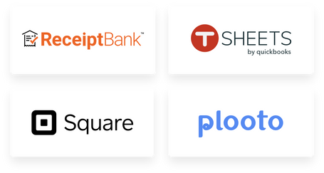 Logos of Apps that can sync with QuickBooks including dext, QuickBooks Time, square, Plooto and more