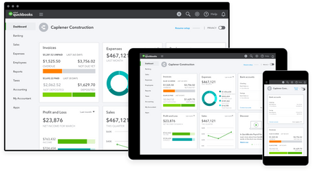 QuickBooks dashboard view from desktop, tablet and mobile