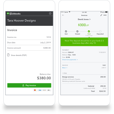 QuickBooks invoices can be created and sent from a mobile device