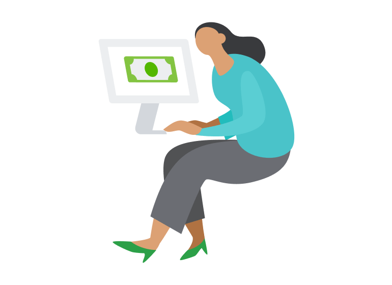 Illustration showing woman check computer of received money.