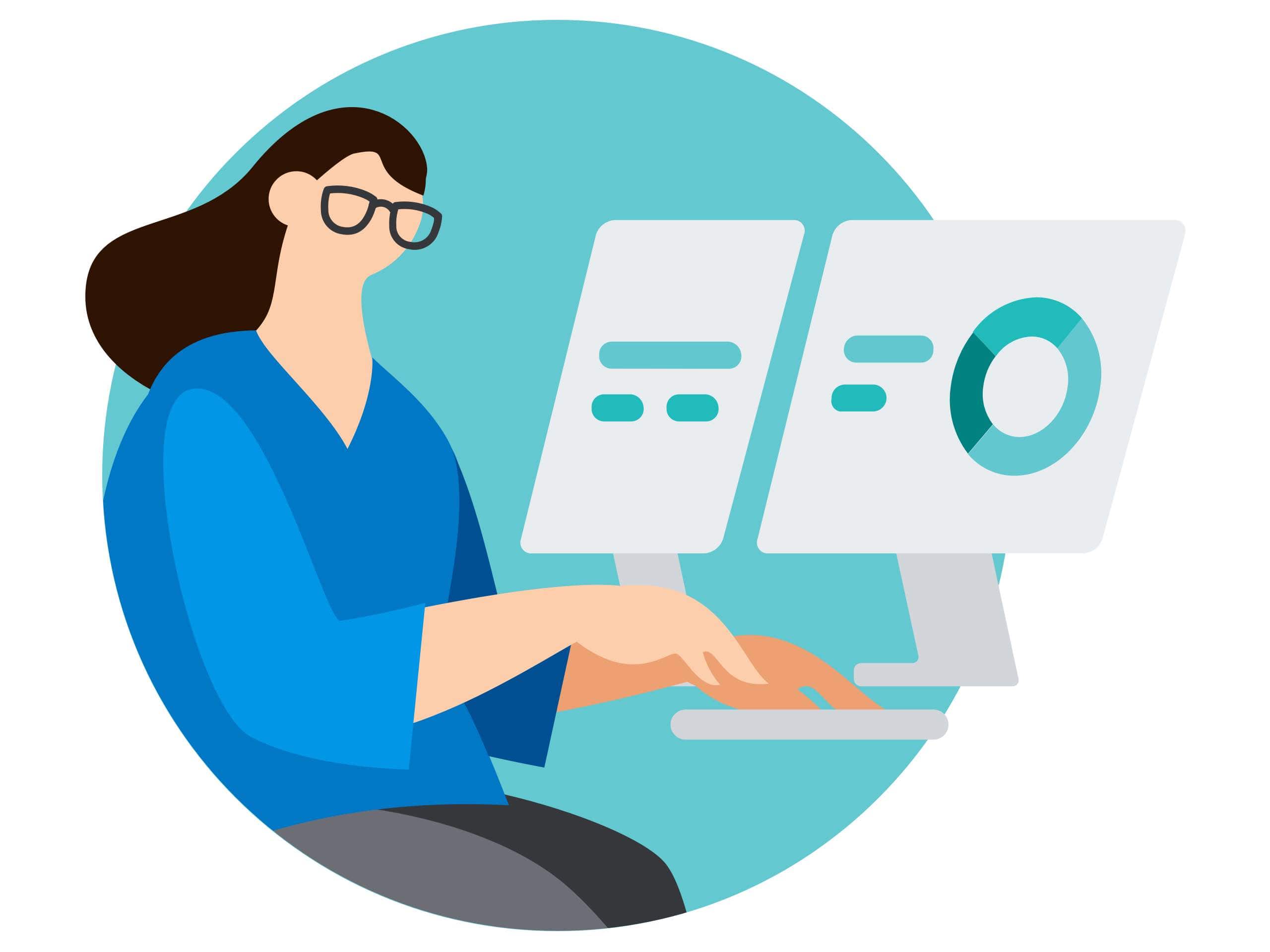 Illustration of an accountant working on a laptop
