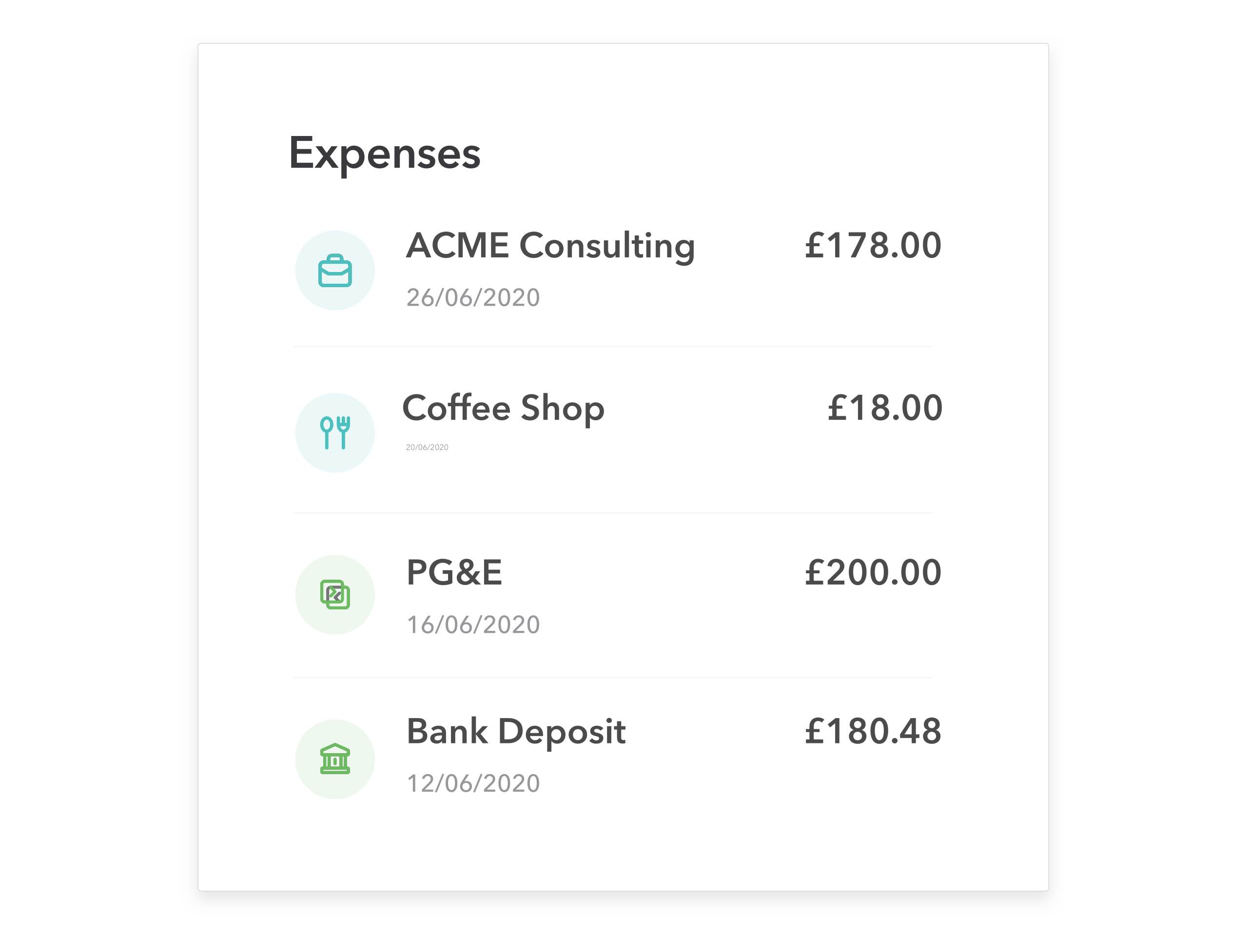 Illustration showing a list of business expenses in QuickBooks