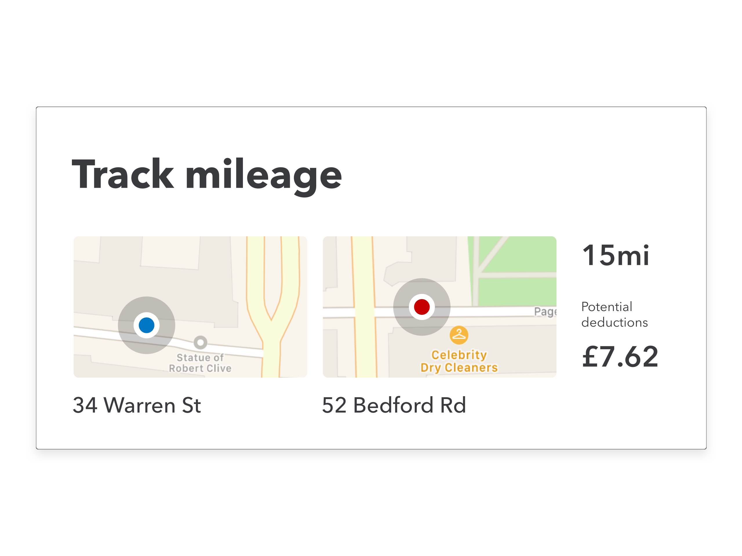 Illustration showing mileage tracked in QuickBooks