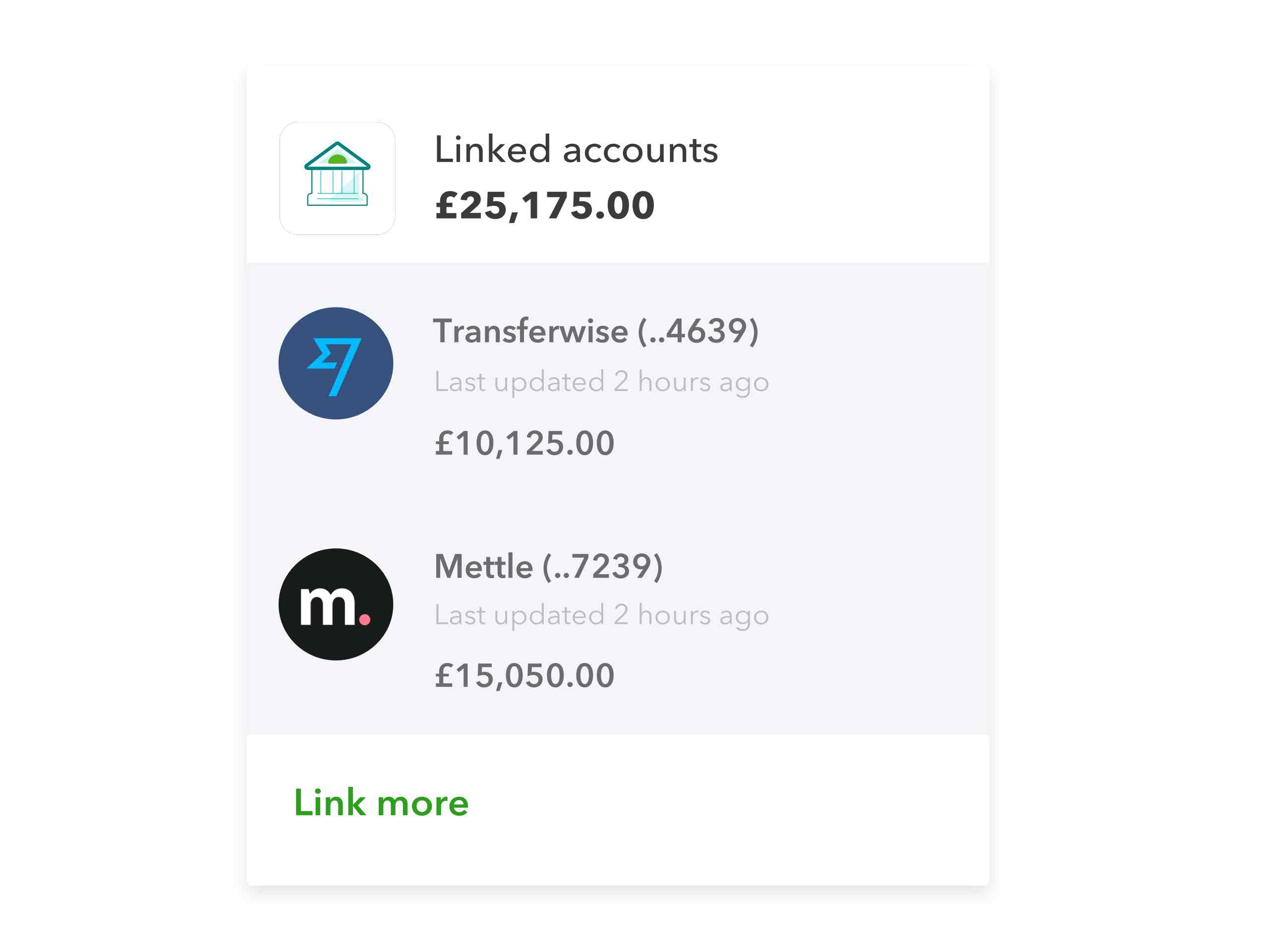 Image showing different bank accounts connected to QuickBooks