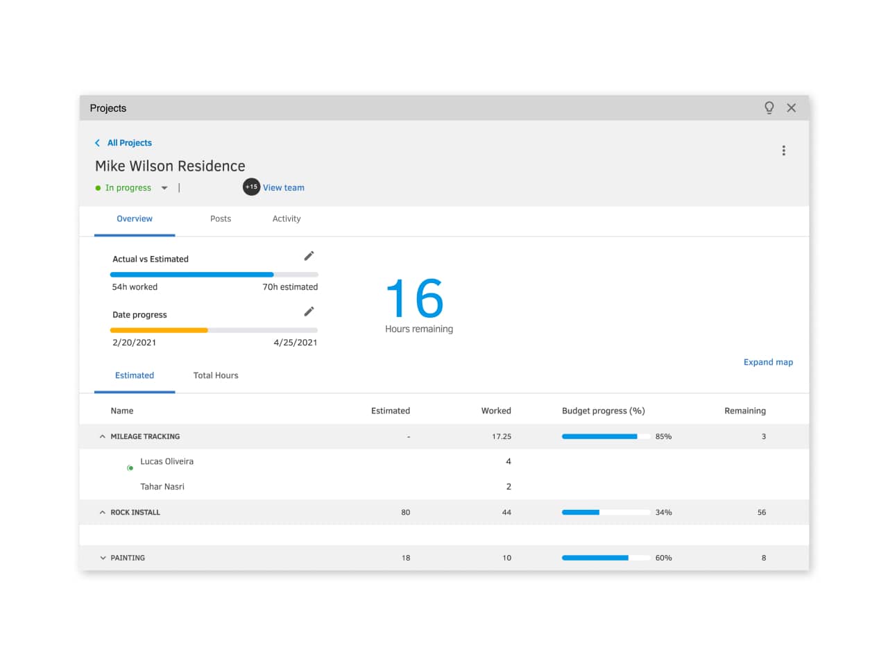 Track projects dashboard in QuickBooks Time