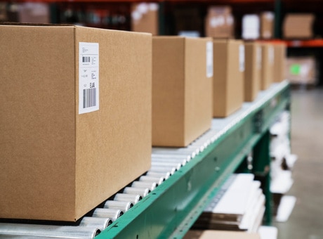 Boxes on assembly line